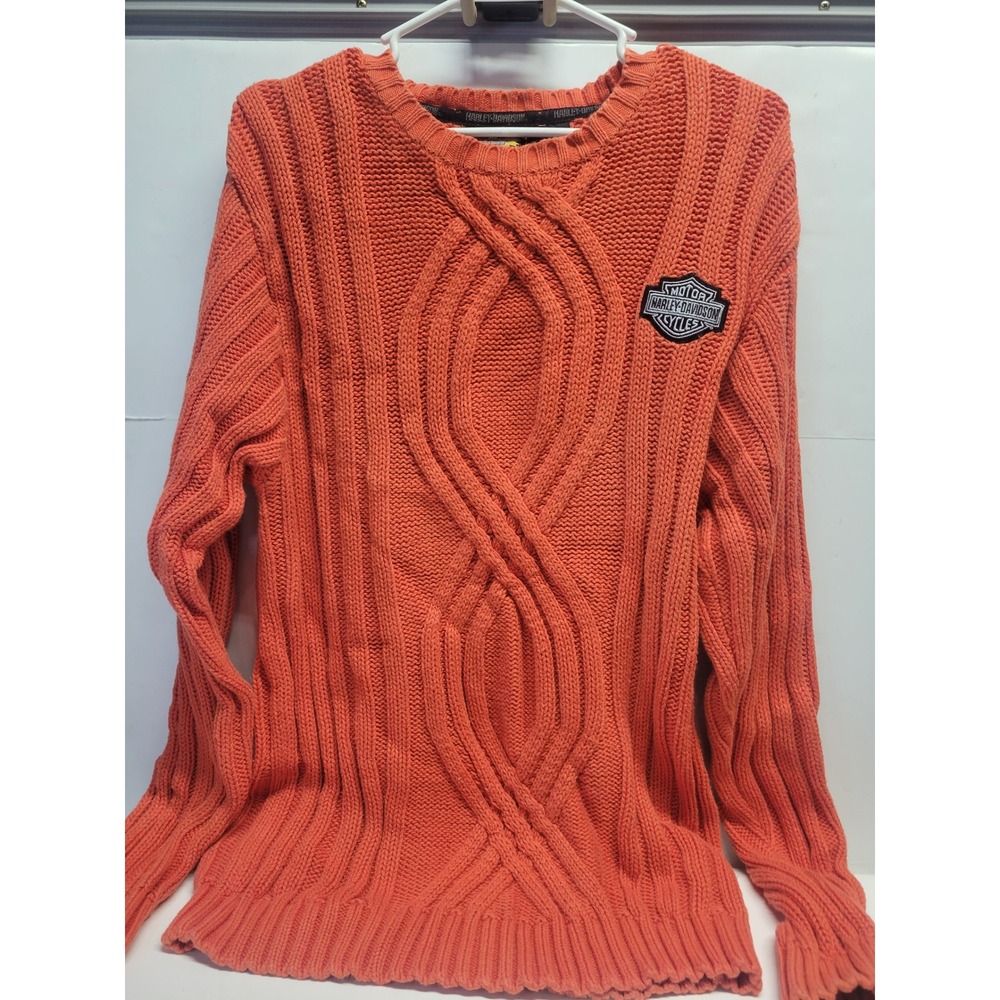 Harley Davidson Orange Cable Knit Sweater Men's Small Cotton - Picture 5 of 11